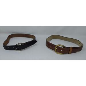 Vintage Lee Jeans Leather Children's Belt Pair Black Brown 28 Inch Slide Buckle